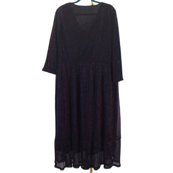 BLOOMCHIC 22-24 3X Plus Luxe Mesh Pleated Elastic Waist Wrap Midi Dress NWT B101 - Picture 4 of 10